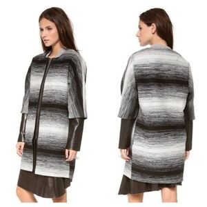 Parker  Black White Stripe Coat w Lambs Leather Trim Sleeve and Accents Size XSm